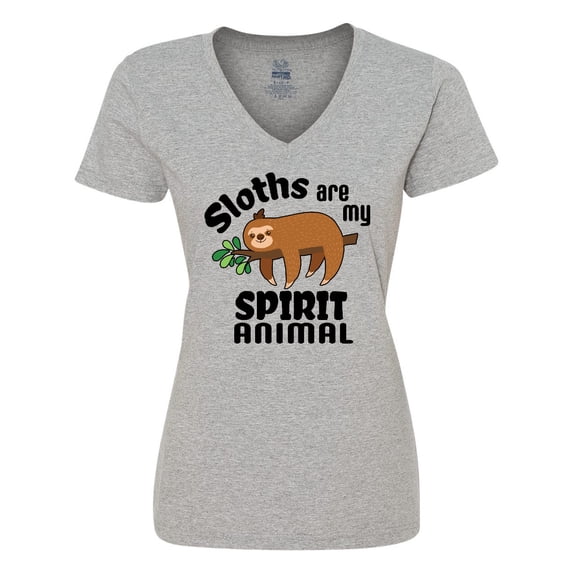 Inktastic Sloths Are My Spirit Animal with Cute Sloth Illustration Women's V-Neck T-Shirt