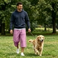 thumbnail image 3 of Men's Baggy Lounge Capri Pants Cotton Long Below Knee Stretchable Sweat Shorts Athletic Casual Straight Wide Legs Pants with Pockets Pink L, 3 of 9