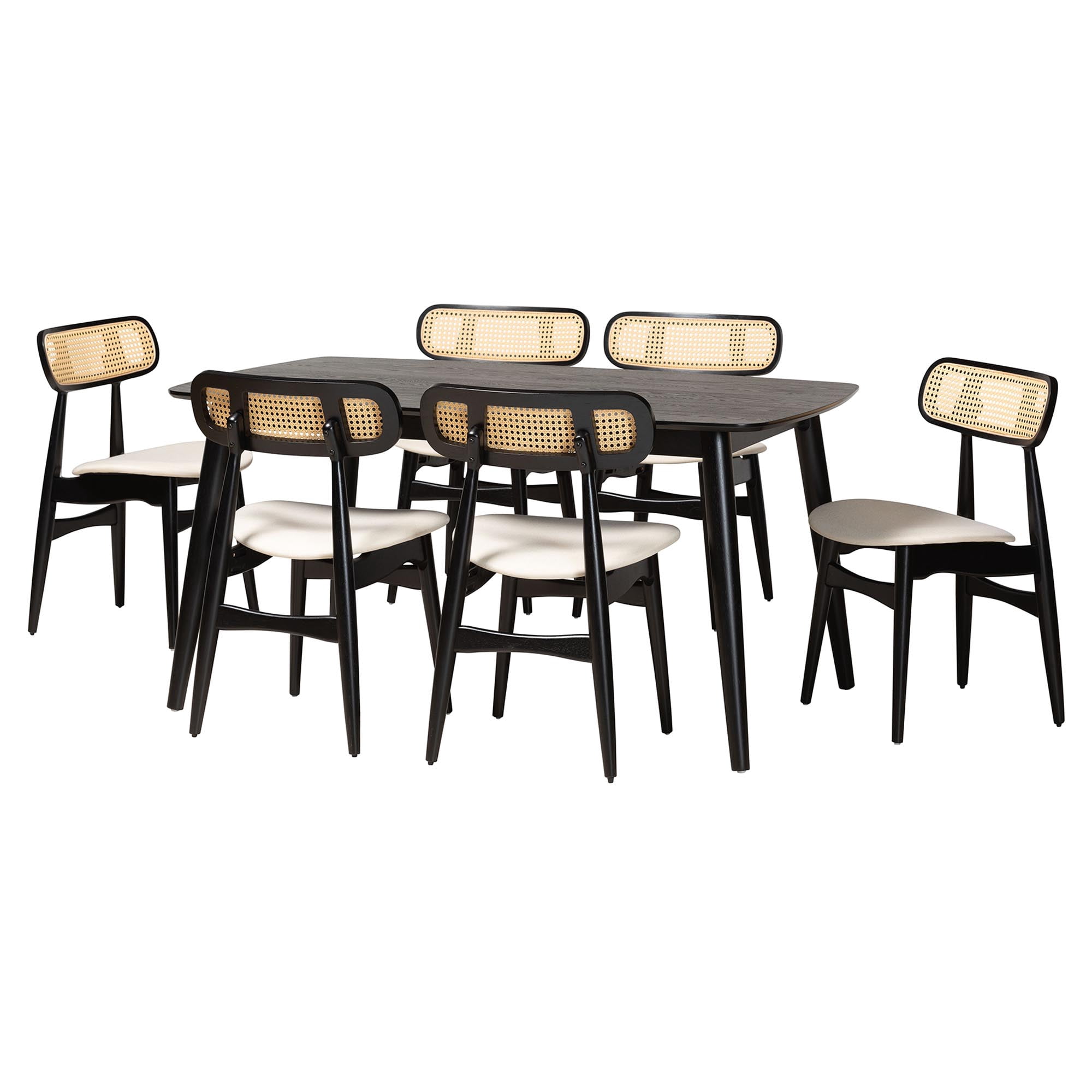 Baxton Studio Tarana Mid-Century Modern Grey Fabric and Natural Oak Finished Wood 5-Piece Dining Set