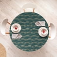 thumbnail image 4 of Ambesonne Abstract Fitted Round Tablecloth, Swirly Wave Boho Modern, 45"- 56" Diameter, Teal and Pale Brown, 4 of 5
