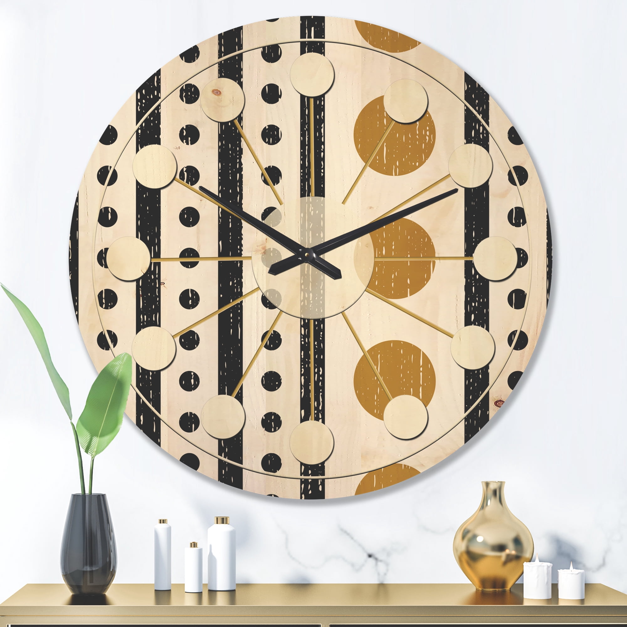 Designart 'Geometrical Abstract Retro Minimal Pattern VI' Mid-Century Modern Wood Wall Clock