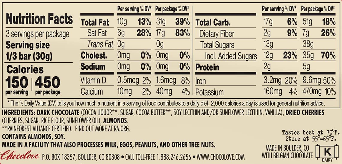 Chocolove Cherries & Almonds in Dark Chocolate Bar, 3.2 Ounce (Pack of 12)