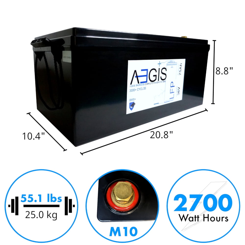 Aegis Battery 36v 75ah LiFEPO4 Deep Cycle Battery