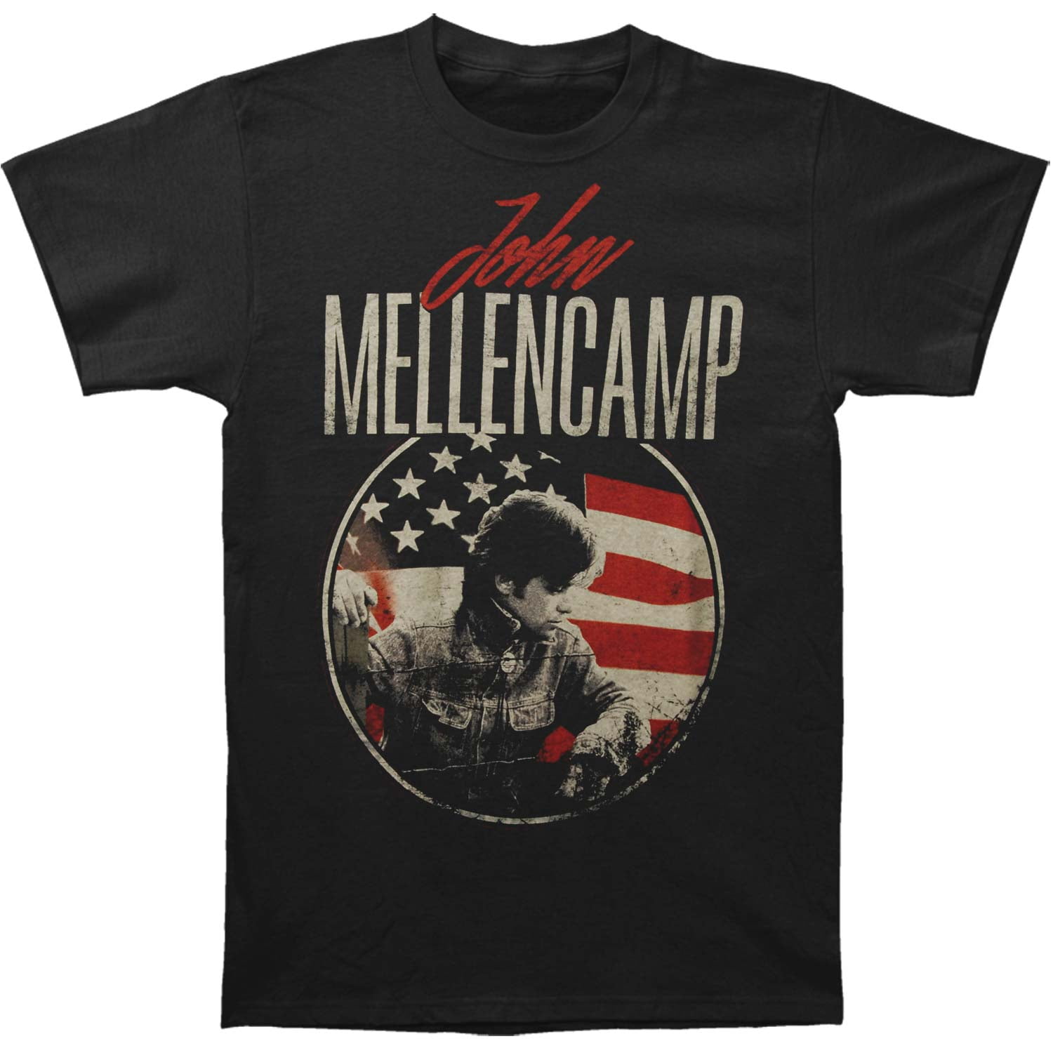 John Mellencamp Men's Circle Flag Mens Distressed Soft T Slim Fit T