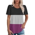 thumbnail image 1 of Plebaso Hauts pour Femmes Chemises à Œillets à Blocs de Couleur Manches Courtes T-Shirts Amples Décontractés Col Rond Blouses Tendance, 1 of 6