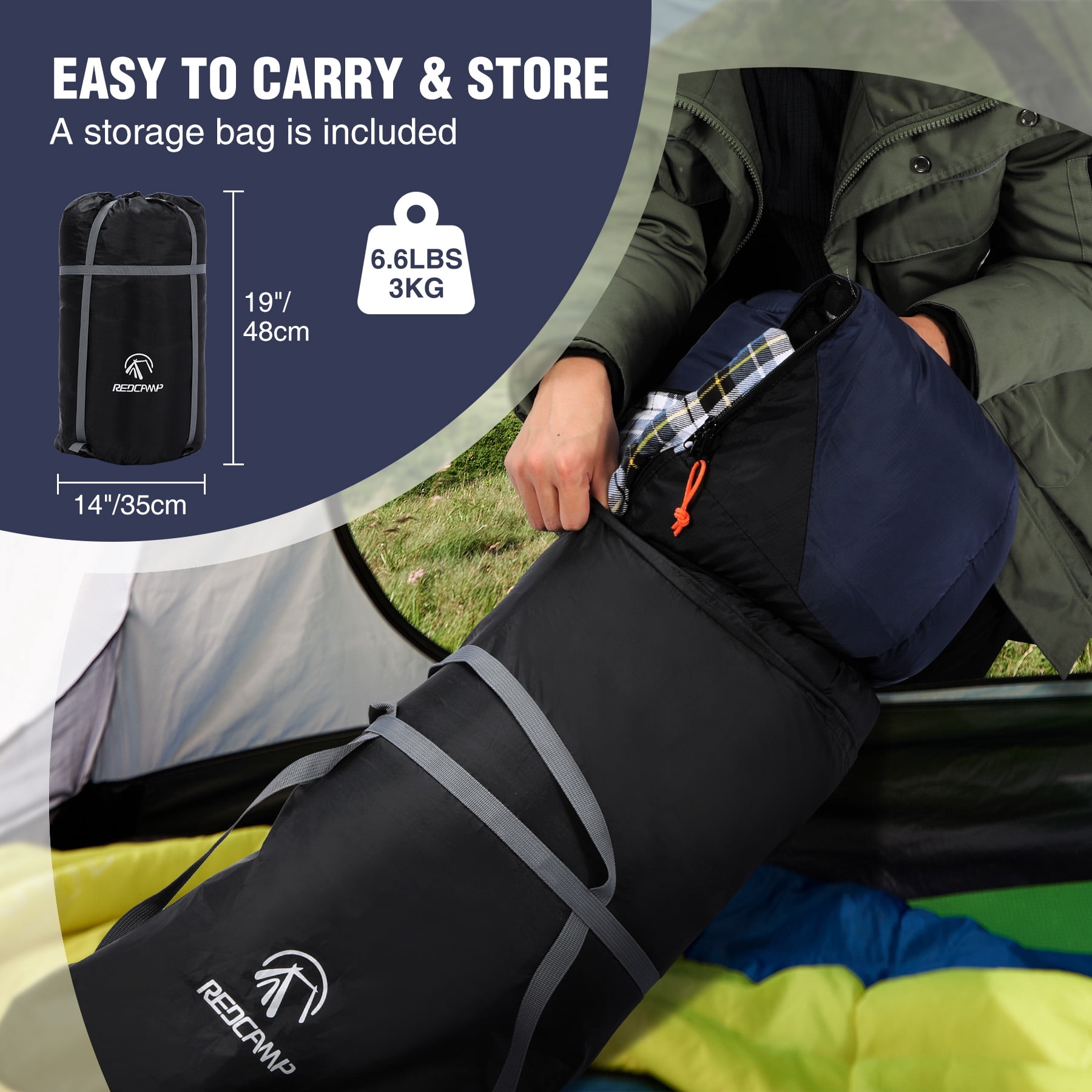 REDCAMP Cotton Flannel Sleeping Bag for Camping Backpacking, Adults Cold Weather Envelope Sleeping Bags with 2/3/4lbs Filling