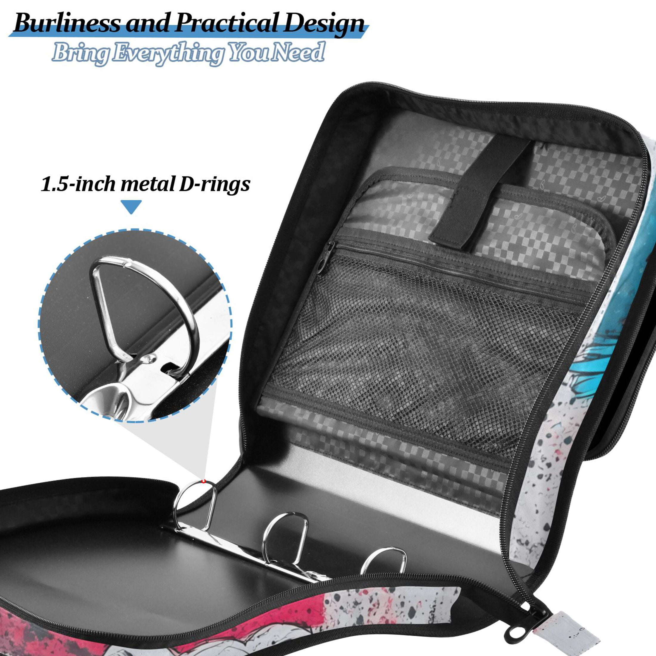 3 Ring Zipper Binder with Shoulder Strap Waterproof Trapper Keeper 2 Inch D-Ring 500 Sheets Capacity Elephants Birds