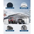 thumbnail image 3 of Garvee Heavy Duty Metal Carport 20x20 FT for 2 Cars, with LED Light & Removable PE Sidewalls, Galvanized Steel Roof, Outdoor Canopy Shelter for Boats Trucks SUV, Gray & White, 3 of 6