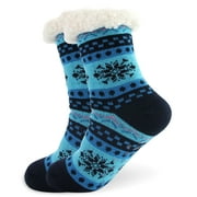 EZGO Winter Womens Thermal Cozy Fuzzy Sherpa Slipper Socks Fleece-lined Non-Skid 5-11 Blue