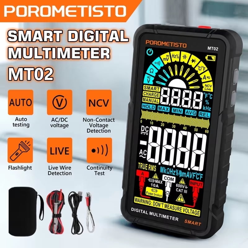 Smart Digital Tester Multimeter, Auto-Ranging, Ture RMS, 6000 Counts, Non-Contact Voltage Detection, Voltmeter Rechargeable Meter, Measures AC/ DC Current, Voltage, Ohm, Resistance, Electrical Detect
