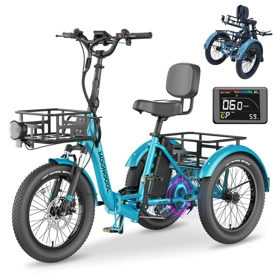 ABORON Folding Electric Trike for Senior 6 Speed, 750W Adult Motorized Tricycle Foldable Commute 3 Wheels E-Bike w/48V Battery and Storage Baskets