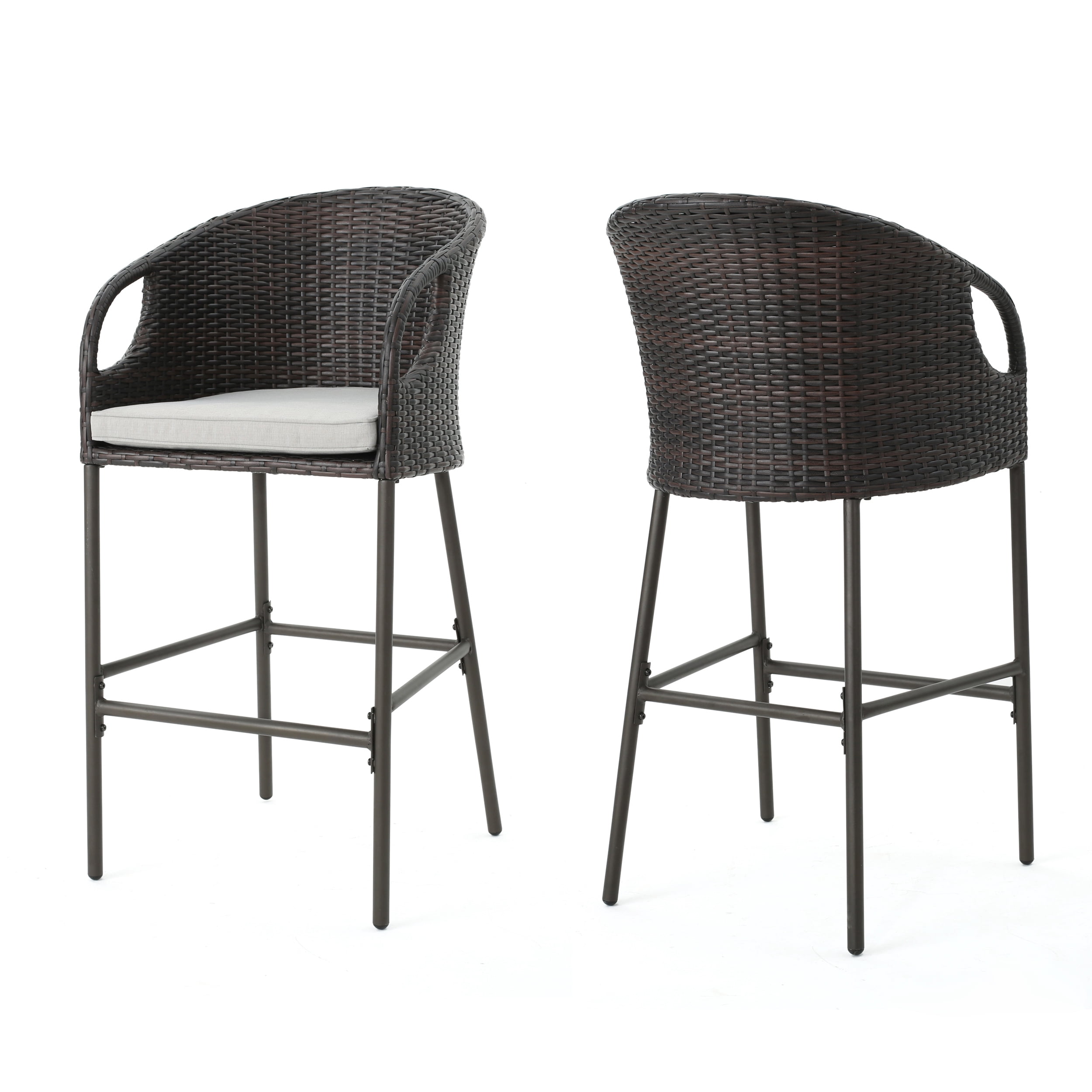 Warner Outdoor Wicker Barstools with Cushions, Set of 2, Multibrown, Light Brown