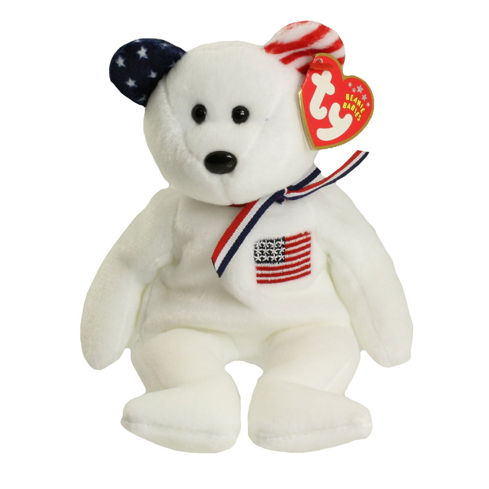 AMERICA the Bear White Version - Internet Excl TY Beanie Baby 8.5 inch