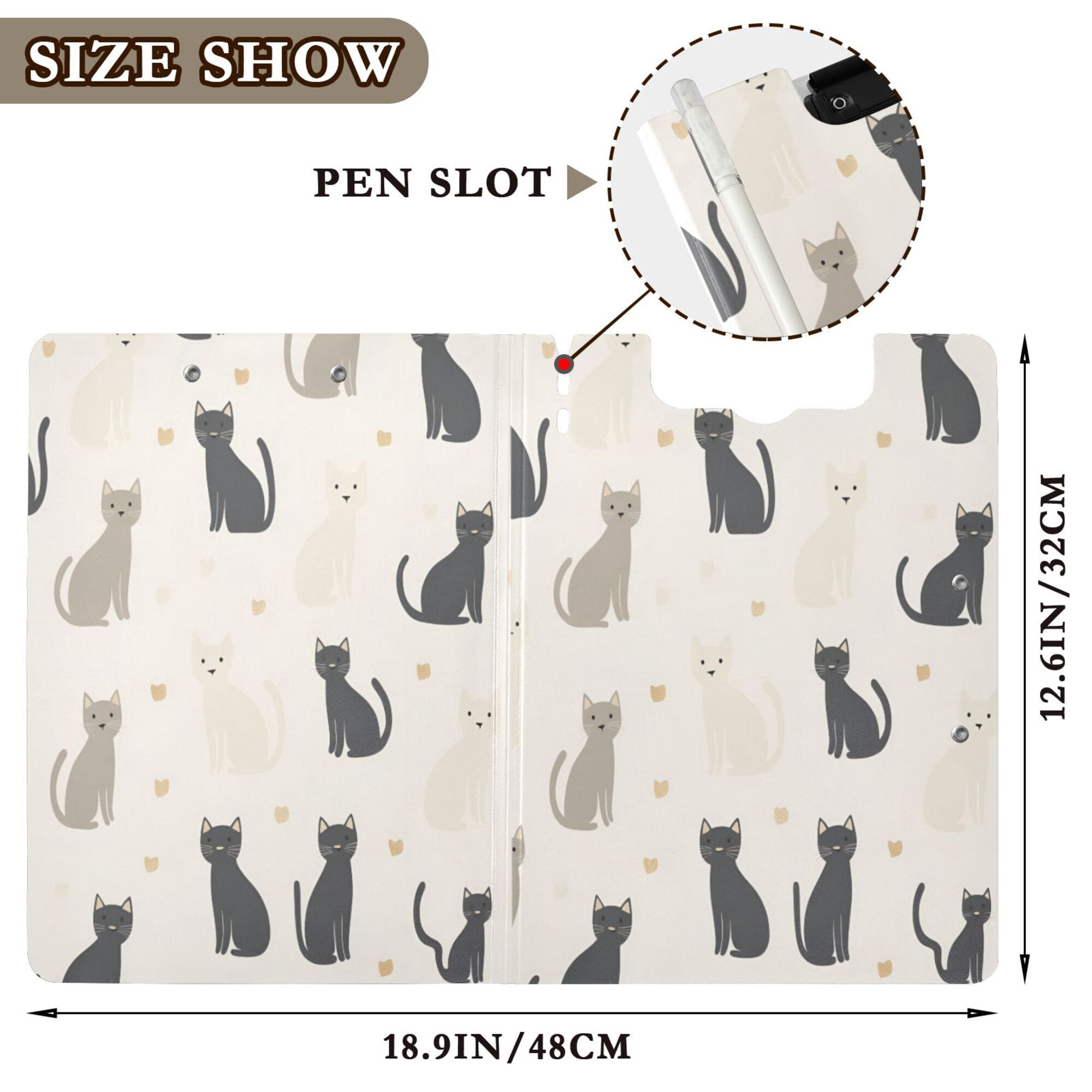 FORMRS A4 Clipboard Folder with Pen Holder Horizontal Foldable School Office Binder, Black Cute Cats