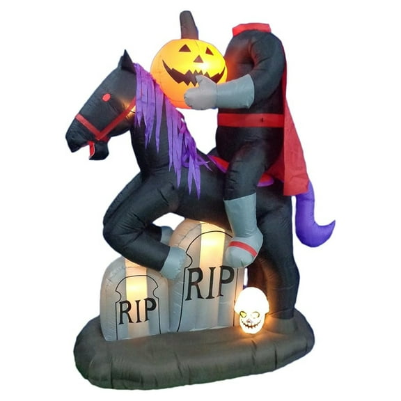 6.5 Foot Tall Lighted Inflatable Headless Horseman with Horse and Pumpkin Lights Decor Outdoor Indoor Holiday Decorations, Blow up Lighted Yard Decor