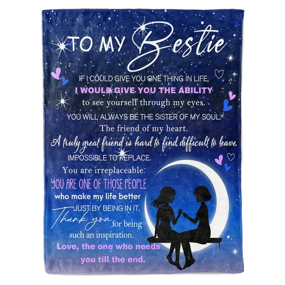 HiiKaa Bestie Gifts for Women on Mothers Day,Best Friend Happy Birthday Gifts,Best Friend Flannel Throw Blanket,Thinking of You Far Away Gifts 60 x 50",Blue