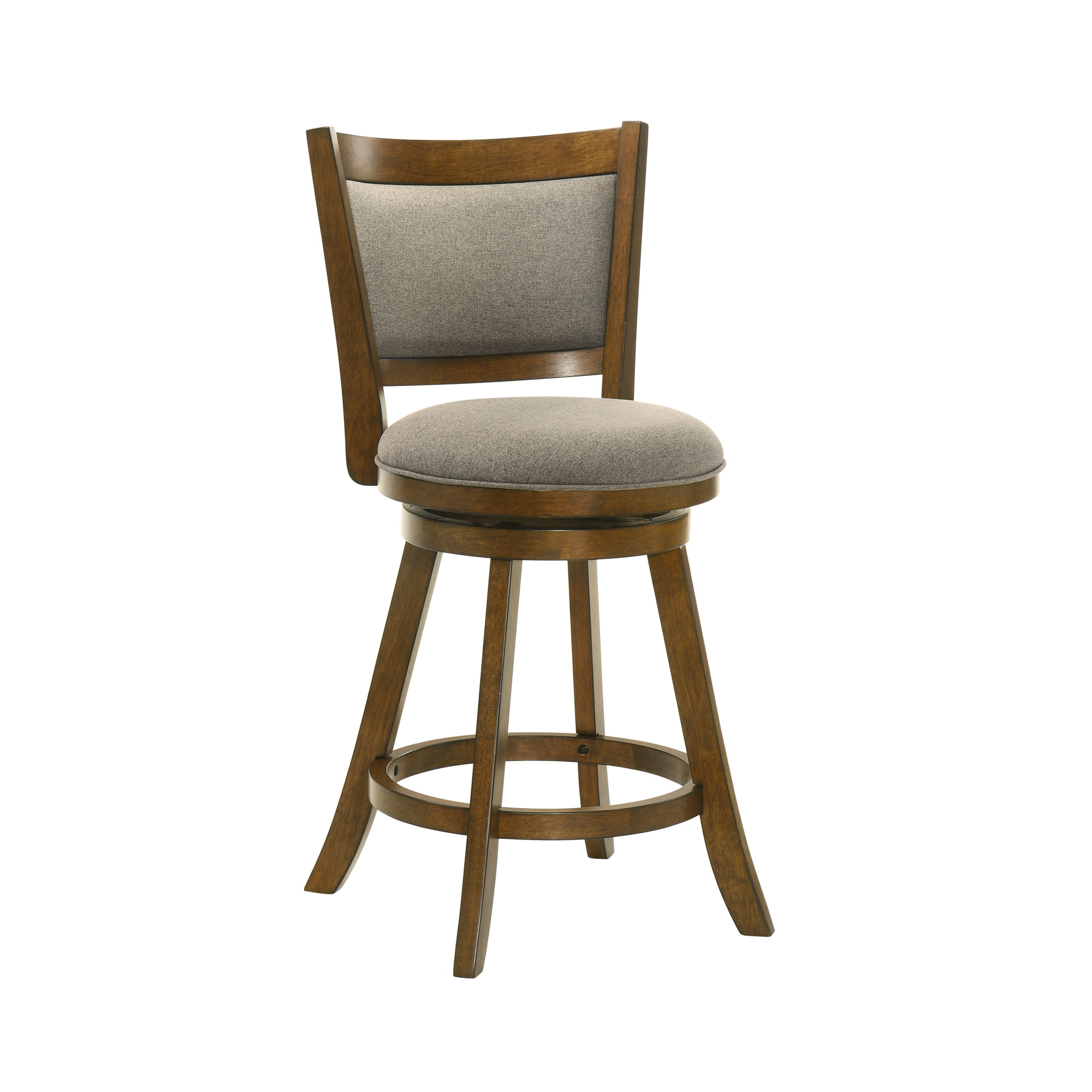 Aiden Modern Farmhouse Swivel Wood Counter Height Kitchen Bar Stool in Sepia Brown Finish with Grey Fabric Upholstered Seat - Set of 4