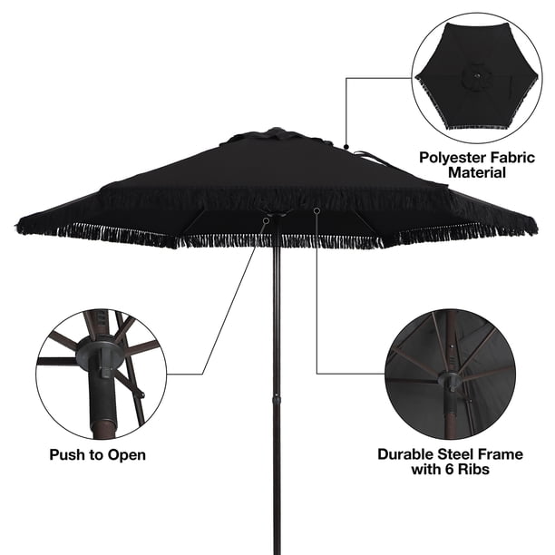 better homes & gardens ventura 7.5 fringe patio umbrella Free Shipping! Better Homes & Gardens Outdoor 7.5' Black Ventura Fringe  Round Push-up Premium Patio Umbrella