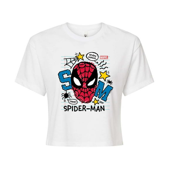 Marvel Spider-Man - Doodled Spidey - Juniors Cropped Graphic T-Shirt