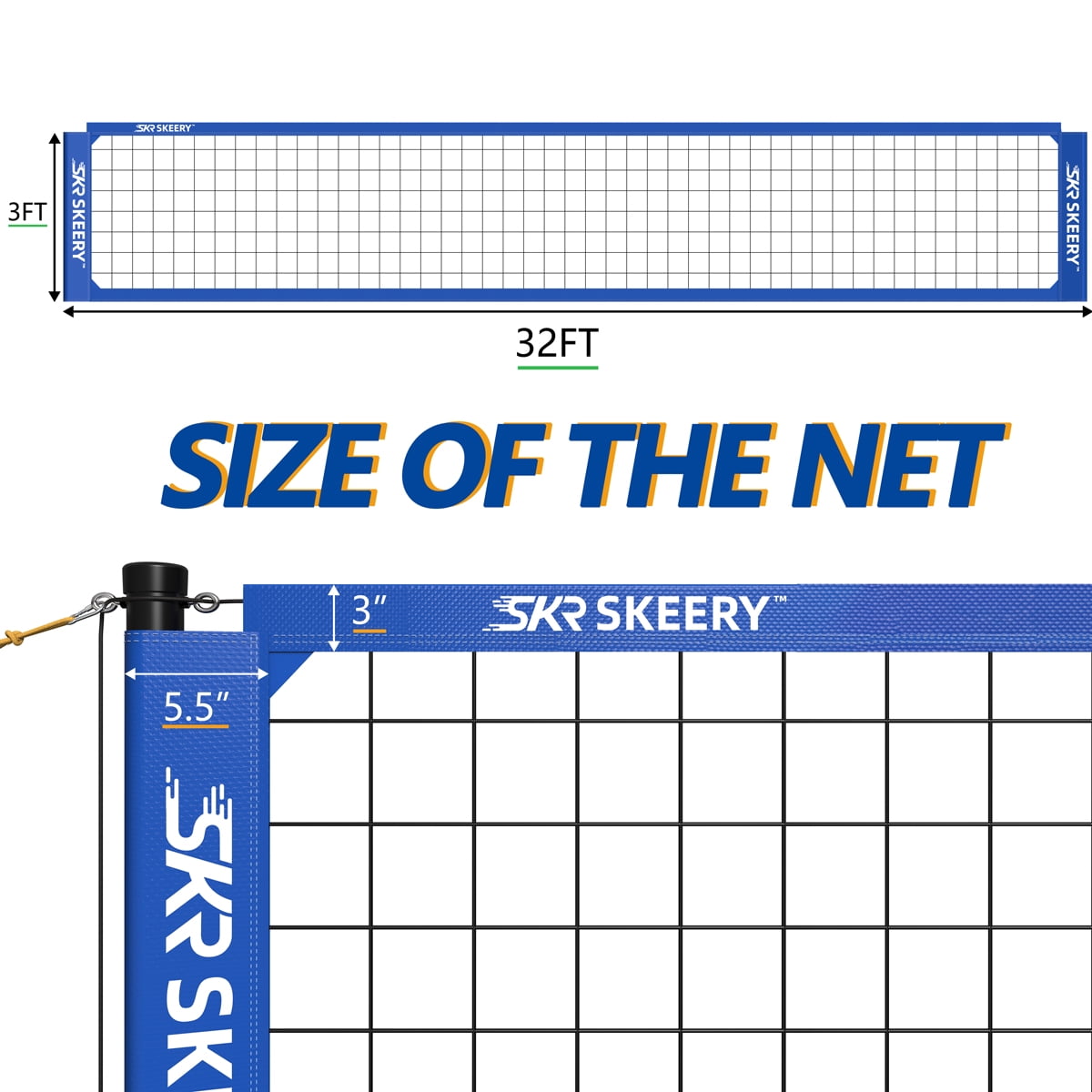 SKEERY Outdoor Heavy Duty Volleyball Net Set, Anti-Sag Design, Adjustable Aluminum Poles, Portable Volleyball Net for Backyard,Grass and Beach（Blue）