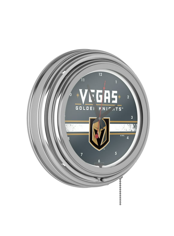 Neon Wall Clock-Vegas Golden Knights Double Rung Analog Clock with Pull Chain-Pub, Garage, or Man Cave Accessories (White)