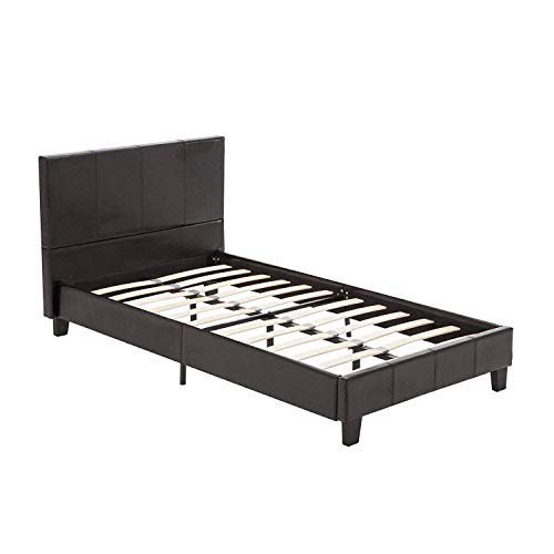 Twin Size Bed Frame Faux Leather Upholstered Bonded Platform Bed