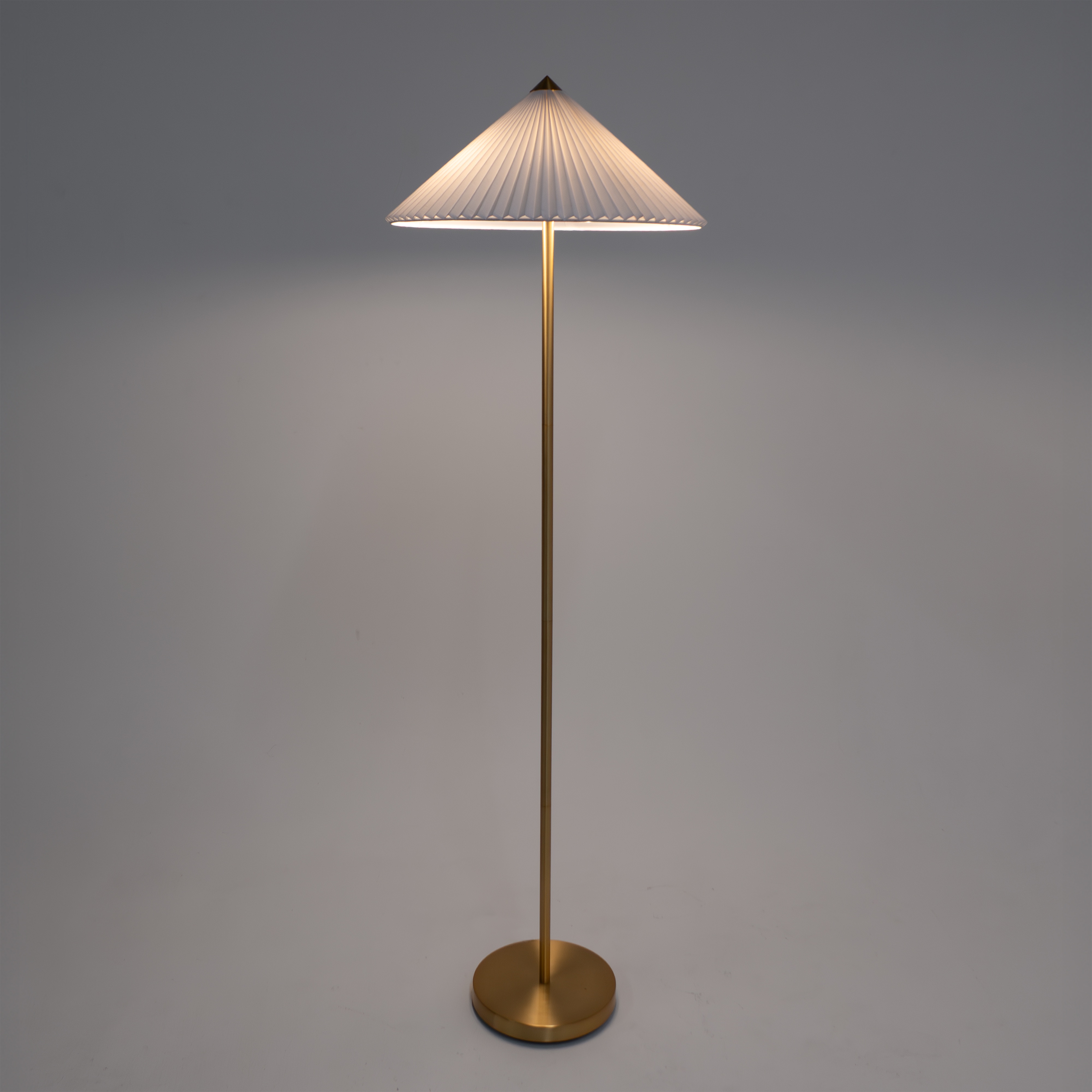 Sienna 62" Japandi-Inspired LED Gold Floor Lamp with White Pleated Cone Shade