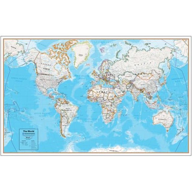 Round World Products Contemp Laminated Wall Map World