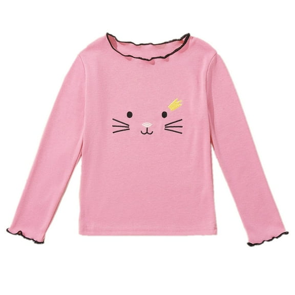 GYRATEDREAM Girls Lettuce Trim Basic Cute Cat Print Tee Shirts Casual Blouse Tops for 1-8T