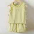 thumbnail image 2 of Nwiuh Toddler Girl Clothes 6M 1T 2T 3T 4T 5T Baby Summer Outfit Ribbed Knit Ruffle Sleeveless Shirts Ruffled Shorts Set (Light Green, 4-5 Years), 2 of 7