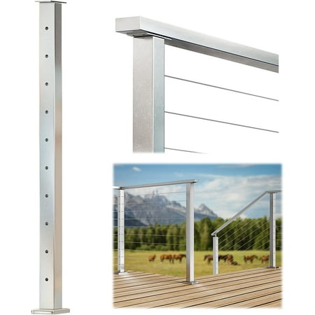 

FSXUOLIPI Cable Railing Post Single-drilled End Post Square Weldless Flat top 36 x2 x2 Stainless Steel Brushed Pre-Drilled Posts Wood Concrete Top Mount Level Deck PS02 LS4S PT1 PT2 PT6
