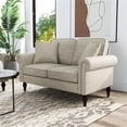 thumbnail image 4 of Furniture of America Elm Chenille Upholstered Loveseat in Light Brown, 4 of 9