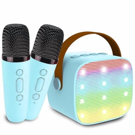 Kids Karaoke Machine,Portable Bluetooth Speaker with 2 Wireless Mics,Microphone Speaker Set with LED Lights for Home Party,Birthday Gifts for Girls Boys Kids