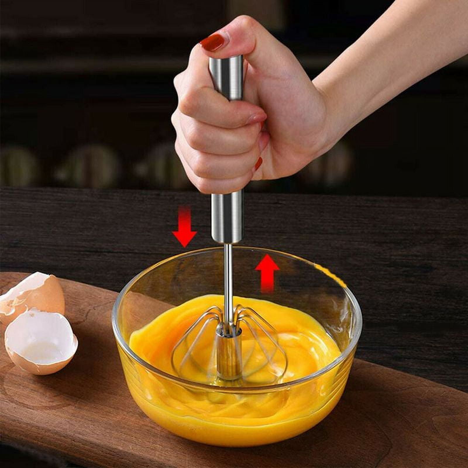 JLiup Egg Whisk,2 Pack Stainless Steel Hand Push Whisk, Hand Easy Whisk Egg  Beater Manual Mixer Blender for Home Kitchen Tool Wisking, Beating 