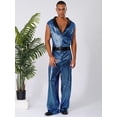 thumbnail image 6 of Hansber Men's Retro 70s Outfit Disco Dance Jumpsuit Sleeveless V Neck Hippie Style Bodysuit for Stage Blue 3XL, 6 of 7