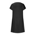 thumbnail image 4 of VSSSJ Casual Summer Dresses for Women Short Sleeve Round Neck Loose Fit Solid Color Knee Length Split Leisure Beach Tshirt Dress Black L, 4 of 6
