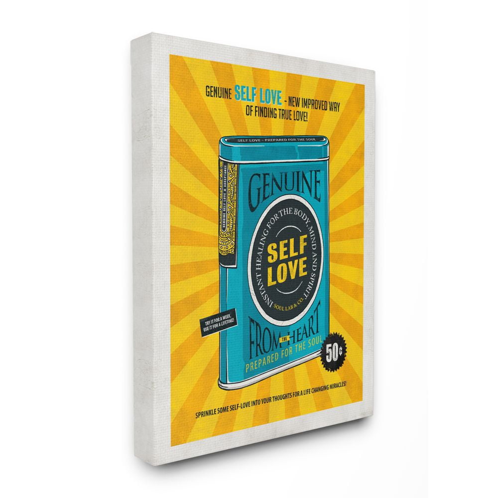 Stupell Industries Genuine Self Love Vintage Comic Book Blue Yellow Design Canvas Wall Art by Ester Kay