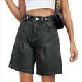 thumbnail image 2 of Pantalones Cortos Vaqueros para Mujer, Hasta la Rodilla, Modernos, Estilo Y2K, de Cintura Alta, Pierna , Informales, de Verano, con Bolsillos Negro y Gris L, 2 of 8