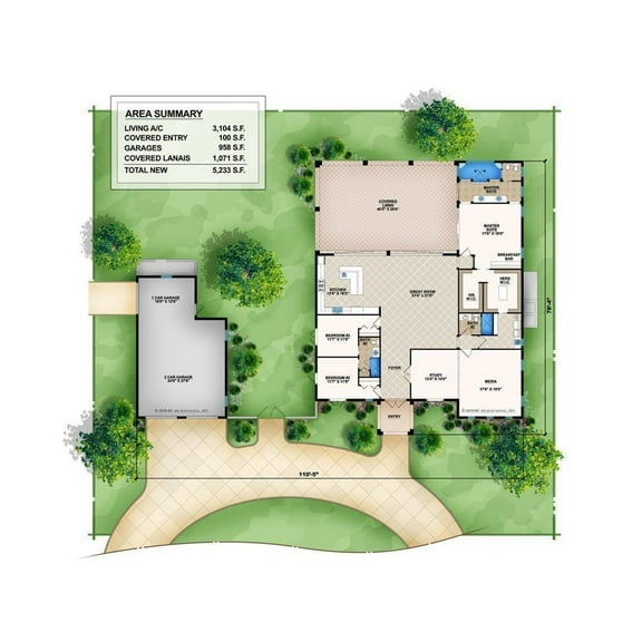 013-3104: CMU Southern 3 Bed, 3 Bath Luxury Home Plan, 3104 Sq Ft: Full Blueprints with License to Build by Home Plan Marketplace - Lesuto