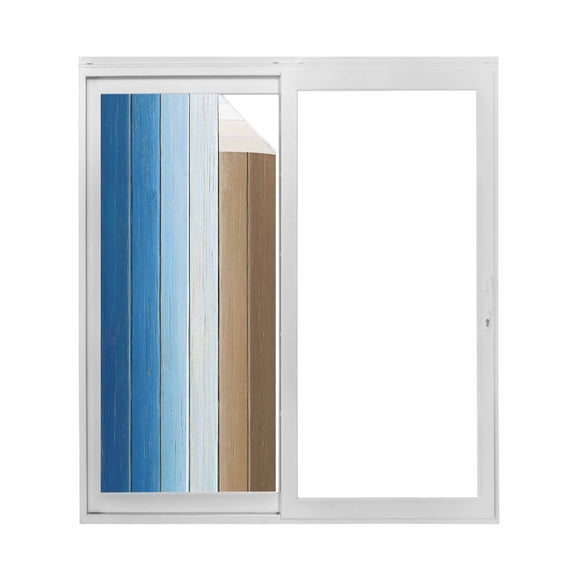 Blue Brown Window Privacy Film, Gradient Wood Grain Farmhouse Country Static Cling UV Sun Blocking Tint Film Heat Control Windows Films for Bedroom Bathroom, Window Stickers 23.6"x59"