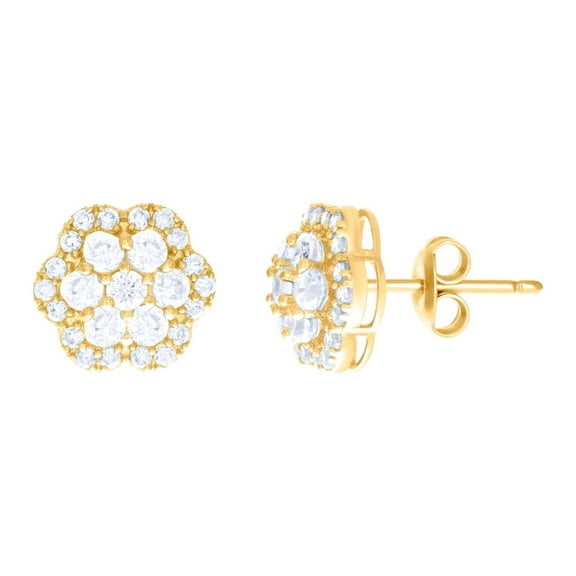 10k Yellow Gold Womens Cubic Zirconia Flower Fashion Stud Earrings 9.9x9.9mm Wide Stud Earring for Women