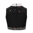 thumbnail image 4 of Doomiva Kids Girls Sparkly Rhinestone Halter Sleeveless Jazz Modern Ballet Dance Crop Tank Tops Performance Vest Shirt Black 6, 4 of 7