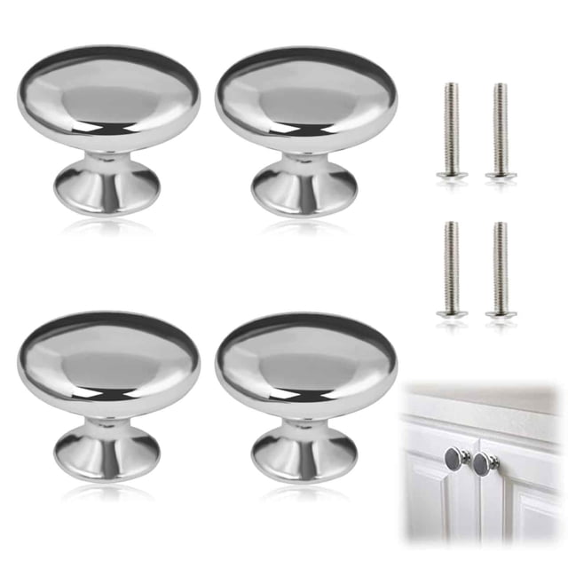 Paquete de 4 pomos de cocina, pomos de puerta plateados con tornillos, pomos pequeños de aleación de aluminio para cajones, pomos de gabinete, pomo de manija redonda para gabinete, armario, cajón,