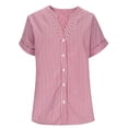 thumbnail image 4 of Fewfanhot T Shirts for Women 3/4 Sleeve Button Down Shirts for Women Plaid Striped Tops V Neck Casual Loose Blouse, 4 of 7