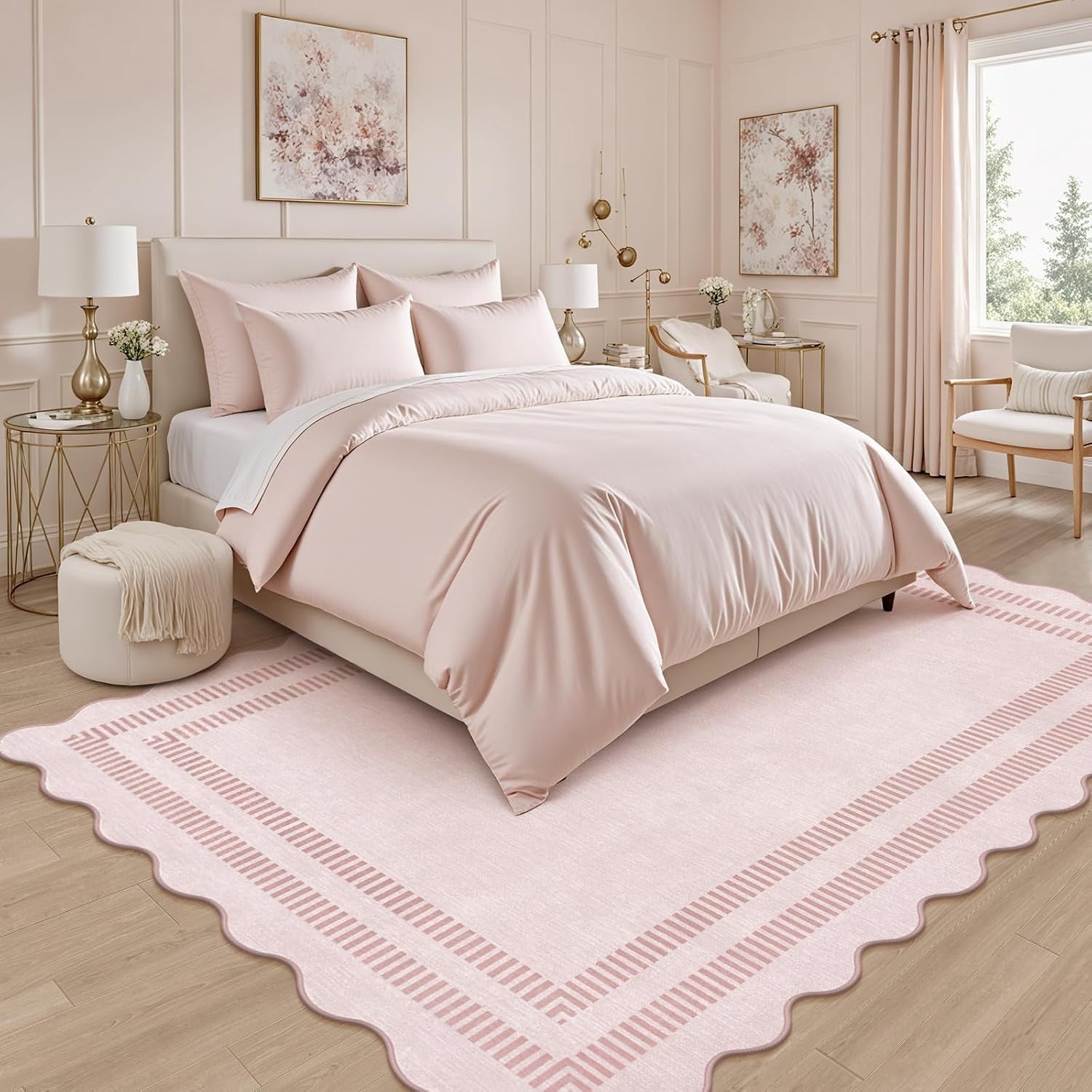 Area Rugs 5ft Living Room Washable Modern Rug, Neutral Beige Soft Non Slip Rugs Stain Resistant Indoor Carpet for Bedroom Dining Room Nursery Home Office