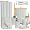 thumbnail image 2 of Clara Clark  Bamboo Bathroom Accessories Set with Shower Curtain Set, Toilet Brush, Trash Can & Soap Dispenser Complete Set + Bath Rugs - White, 2 of 5