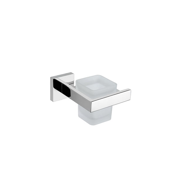 Vaso de vidrio para baño con soporte para cepillo de dientes de acero inoxidable con montaje en pared, acabado pulido JAMW Sencillez