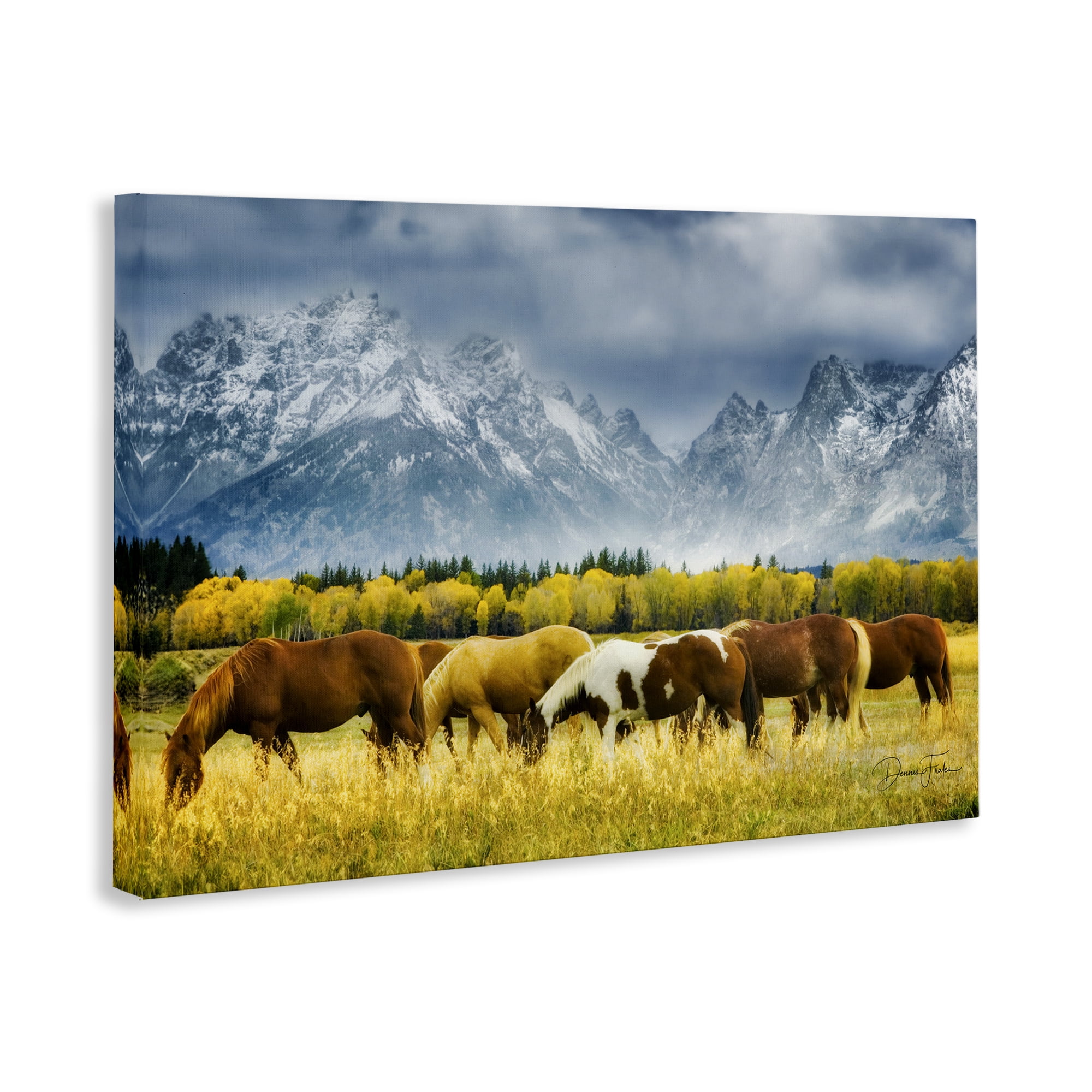 Stupell Industries Horses in Wilderness Landscape Painting Gallery Wrapped Canvas Art Print Wall Art, 36 x 24
