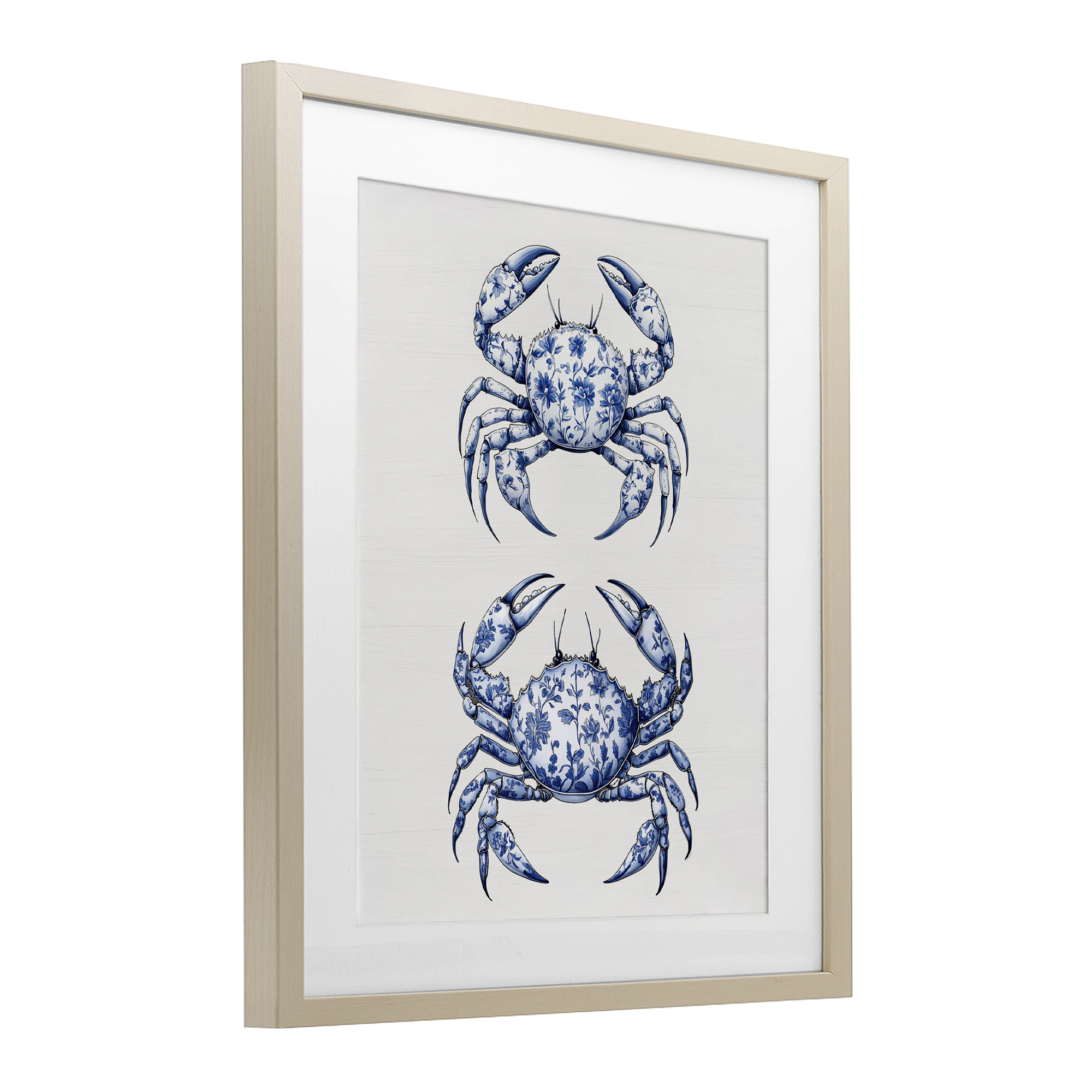 Vintage Toile Crabs Birch Framed Print Under Glass, design by Lettered and Lined