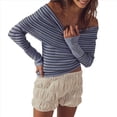 thumbnail image 2 of Jersey de Punto Y2K para Mujer, con Hombros Descubiertos, A Rayas y Larga Púrpura M, 2 of 6